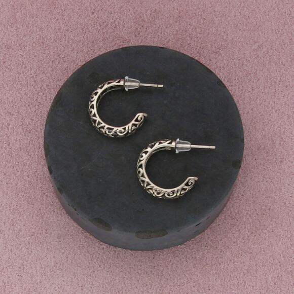 sterling silver scroll j-hoop post earrings - Picture 1 of 3